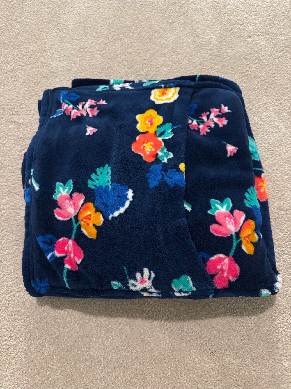 Vera Bradley Navy Floral Plush Throw Blanket